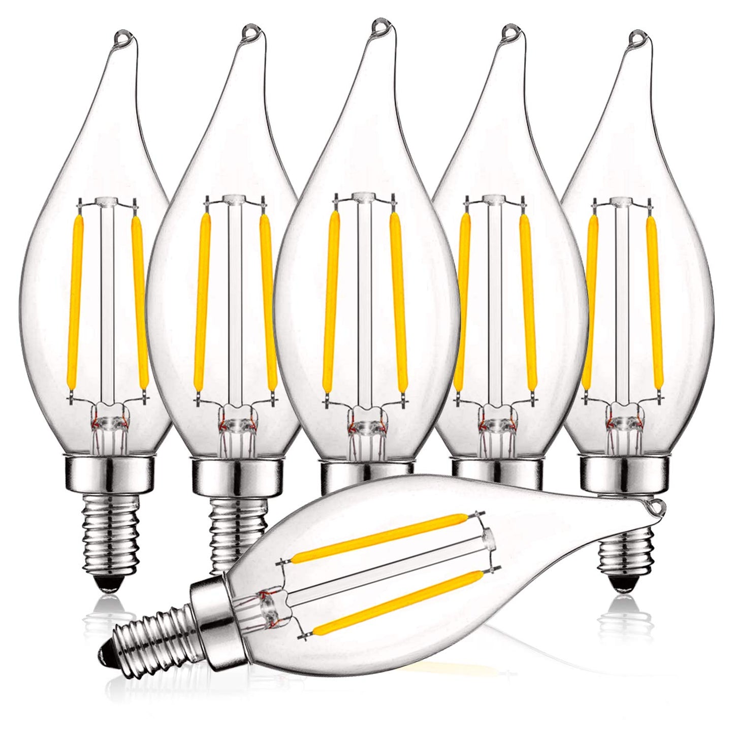 Luxrite 4W Vintage Candelabra Led Bulbs, 3000K Soft White, Dimmable, 400 Lumens, E12 Base, Glass, 6 Pack
