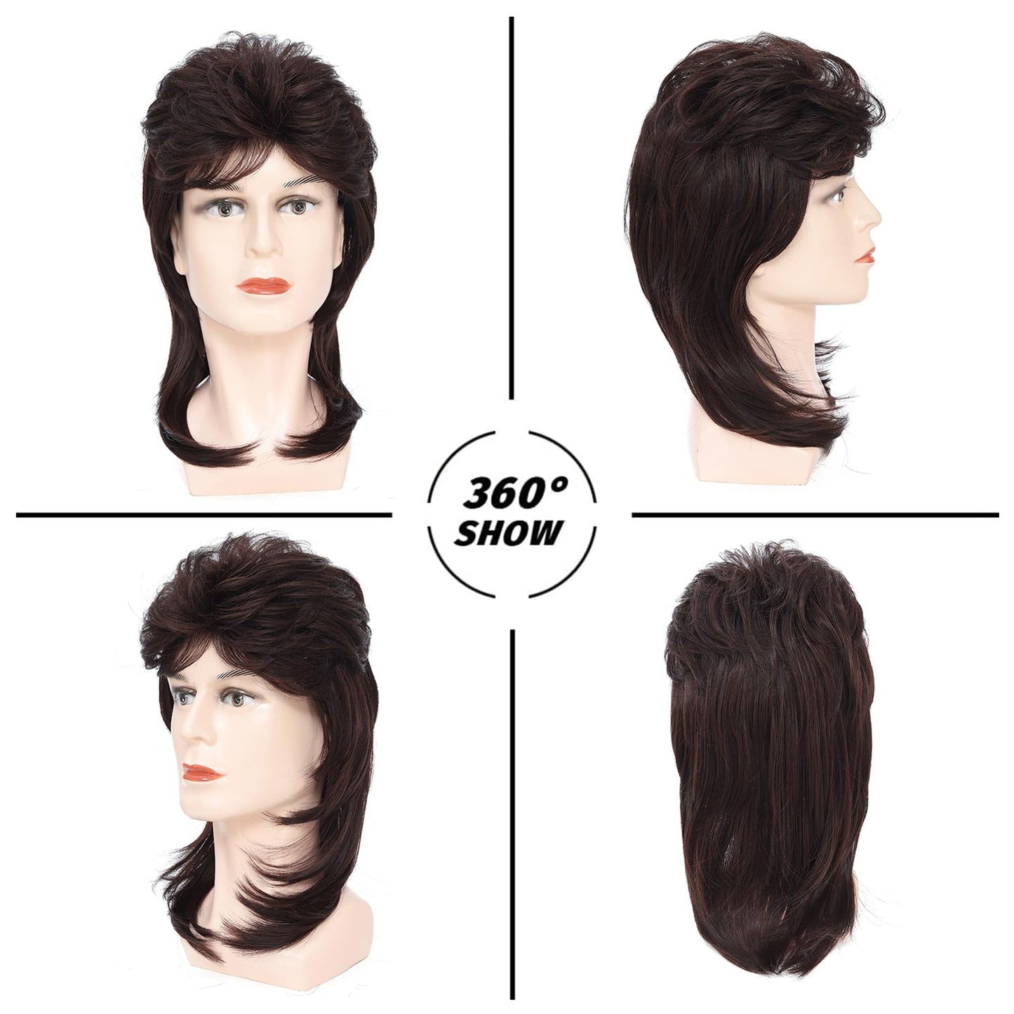 Lotfon Mullet Wigs for Men,Joe Dirt,Emo Wig,80s Costumes Fancy Party Accessory Cosplay Wig,Halloween Man x (Dark Brown)