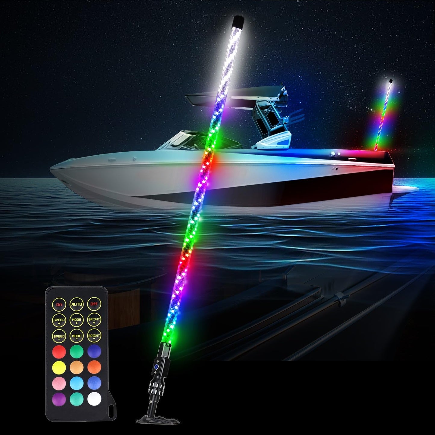 Yiswhis 3FT Spiral Boat Stern Light with Remote Control, LED Navigation Lights, White