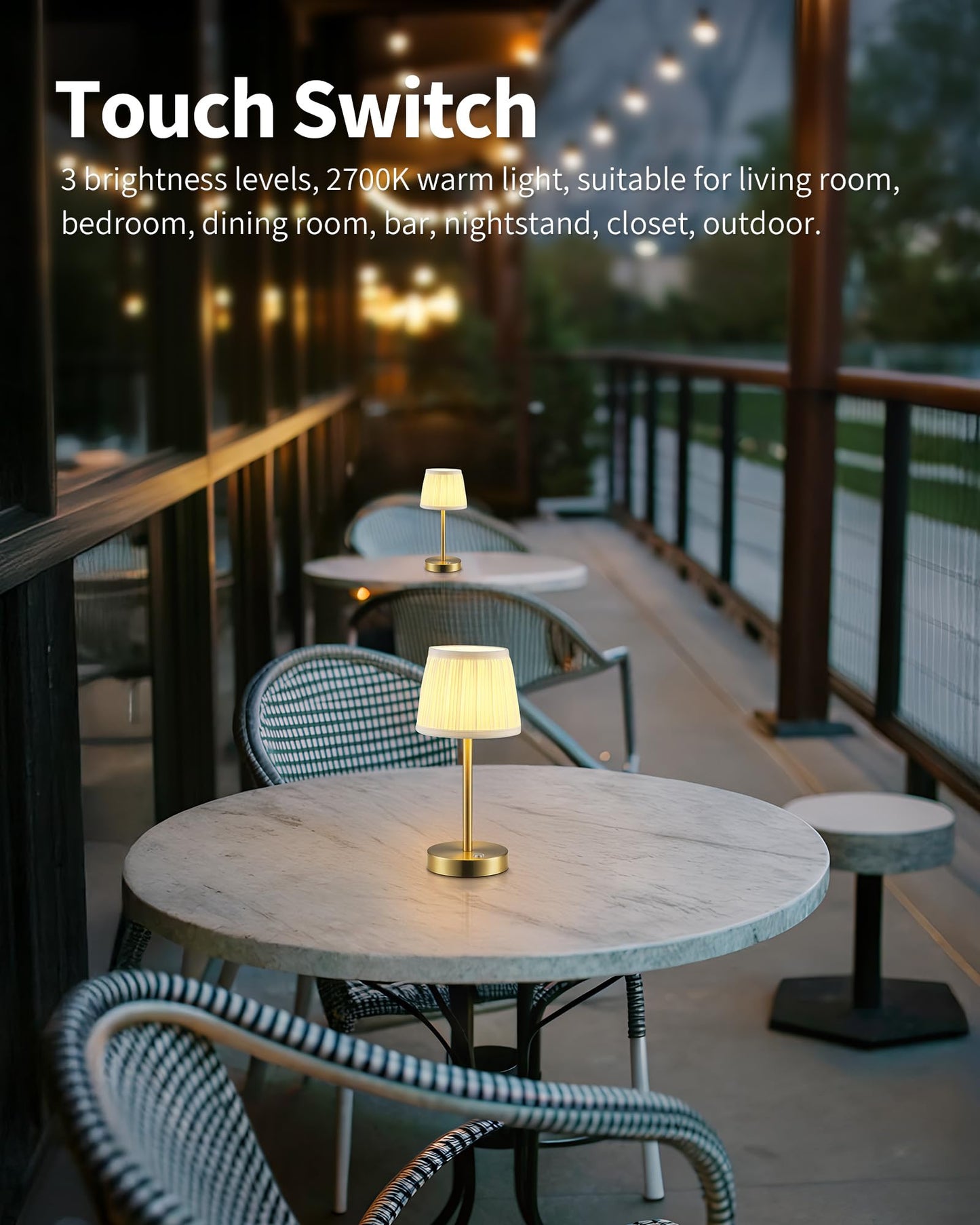 Pusu 2 Pack Cordless Led Gold Table Lamps  Rechargeable 4000Mah 3 Way Dimmable Bedside Small Lamp With Fabric Shade  Lighting For Bedroom  Kids Room  Bathroom  Kitchen  Decor  Gift  Night Light