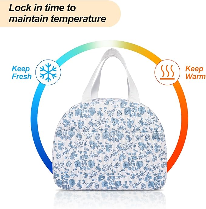Lunch Box for Women,Cute Quilted Lunch Tote Bag,Reusable Insulated Lunch Box,Large Capacity Cooler Bag with Compartments for Work, Picnics or Travelling