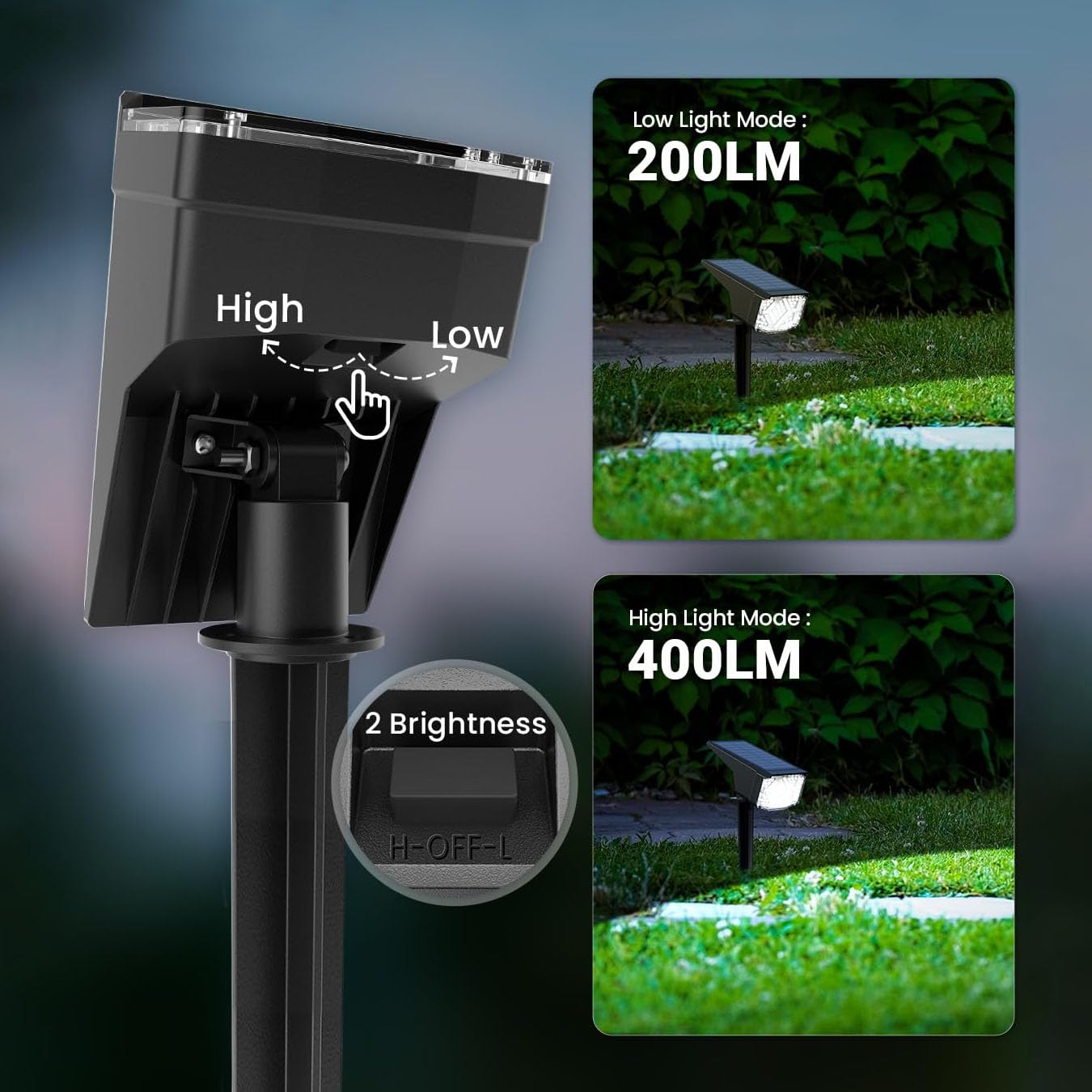 SJUEDENG Solar Spotlight Outdoor, 2 Pack, Cool White, IP66 Weatherproof, 2 Lighting Modes, Model 02, for Garden Pathway and Landscape