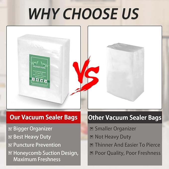 Vacuum Sealer Bags, Food Vacuum Sealer Bag, 100Pcs 4.7" x 6.7" Smell Proof Bags, Heavy Duty, Puncture Prevention, Boilsafe, Freezable, BPA Free, Commercial Grade, Fit Airtight Food Storage Sous Vide