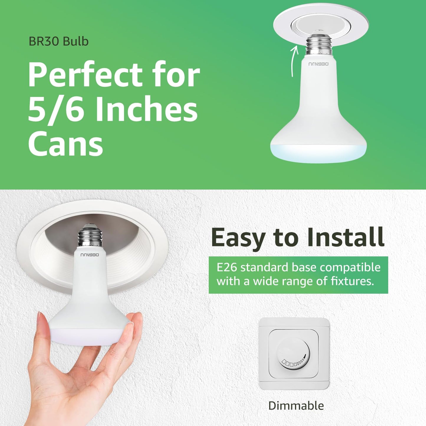 DEGNJU 12 Pack BR30 LED Recessed Light Bulb, Dimmable Indoor Flood Light Bulbs CRI80 7W Equivalent 65W 5000K Daylight 650 Lumens, 15000 Lifetime Hours E26 Base LED Can Light Bulb, Flicker-Free