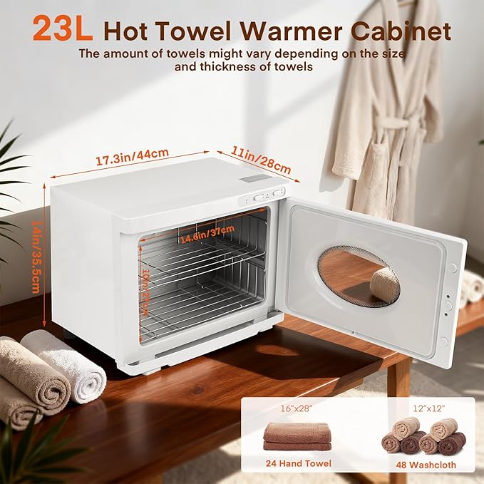 Yofuly Hot Towel Warmer, 23L Professional Spa Towel Heater Cabinet with Clip, Extra Large Estheticians Towels Heating Machine for Massage Salon Barbershop, White