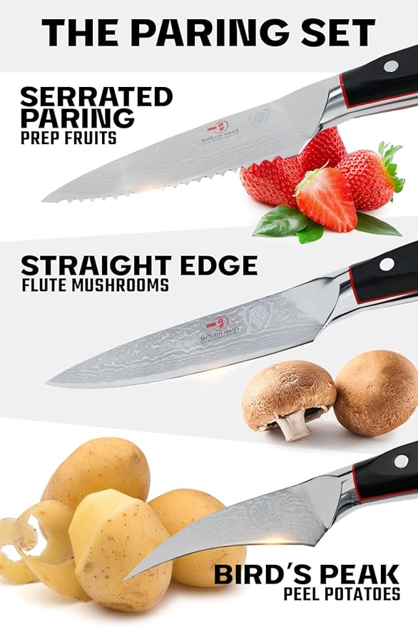 Dalstrong Paring Knife Set-Shogun Series 3pc-Damascus Japanese Super Steel Knife-3.5" Paring,3" Bird's Beak,3.5" Serrated-Razor Sharp Kitchen Set-w/Sheaths