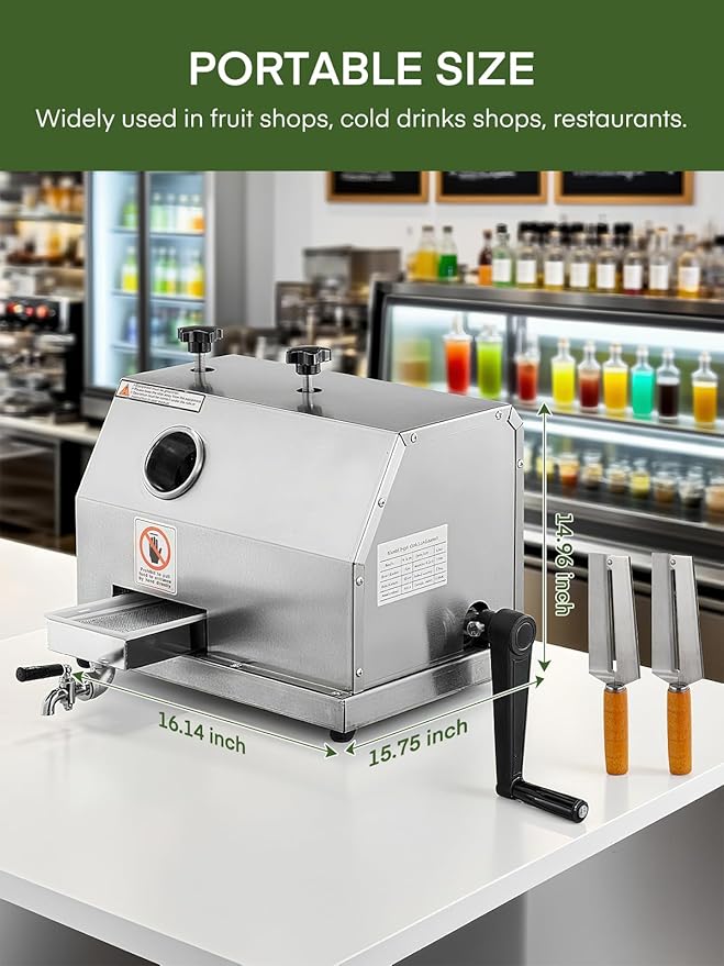 FOHERE Commercial Sugarcane Juicer, 110LBS/H High Output Sugar Cane Press with 3 Stainless Steel Rollers, 2.4" Large Inlet, Manual Sugarcane Juice Extractor Squeezer for Home/Commercial Use