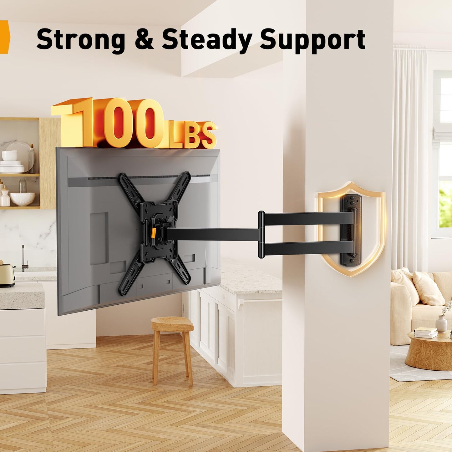 Perlegear Long Arm TV Wall Mount for 26-65 inch TVs up to 100 lbs, Corner TV Mount Bracket with 31.65” Extension, Swivel, Tilt Articulating Arms, Full Motion Wall Mount, Max VESA 400x400mm PGMF25B
