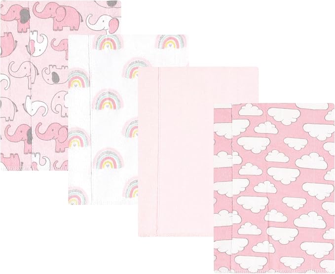 Luvable Friends Hudson Baby Flannel Burp Cloths 4pk, Pink Elephant Parade