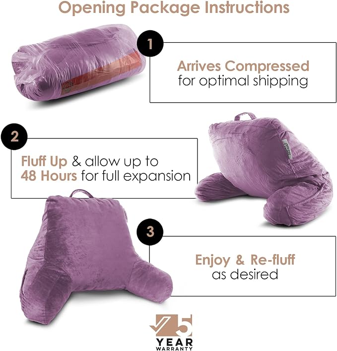 Nestl Reading Pillow Standard Bed Pillow, Back Pillow for Sitting in Bed Memory Foam Chair Pillow, Reading & Bed Rest Pillows Lavender Dream Back Pillow for Bed, Bed Chair Arm Pillow with Pockets