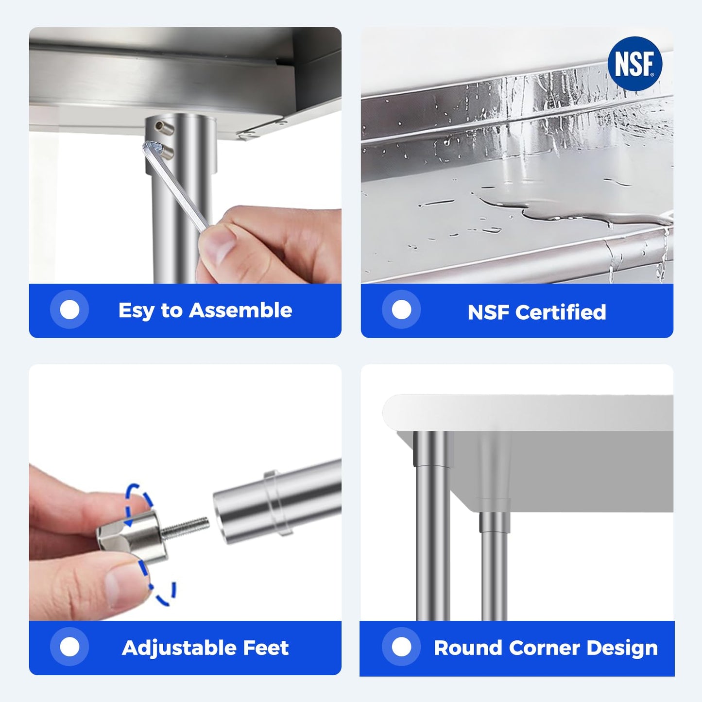 OSTBA Stainless Steel Table for Prep & Work 24x18 Inches, NSF Metal Commercial Heavy Duty Table with Adjustable Undershelf and Adjustable Foot for Restaurant Kitchen Home and Hotel