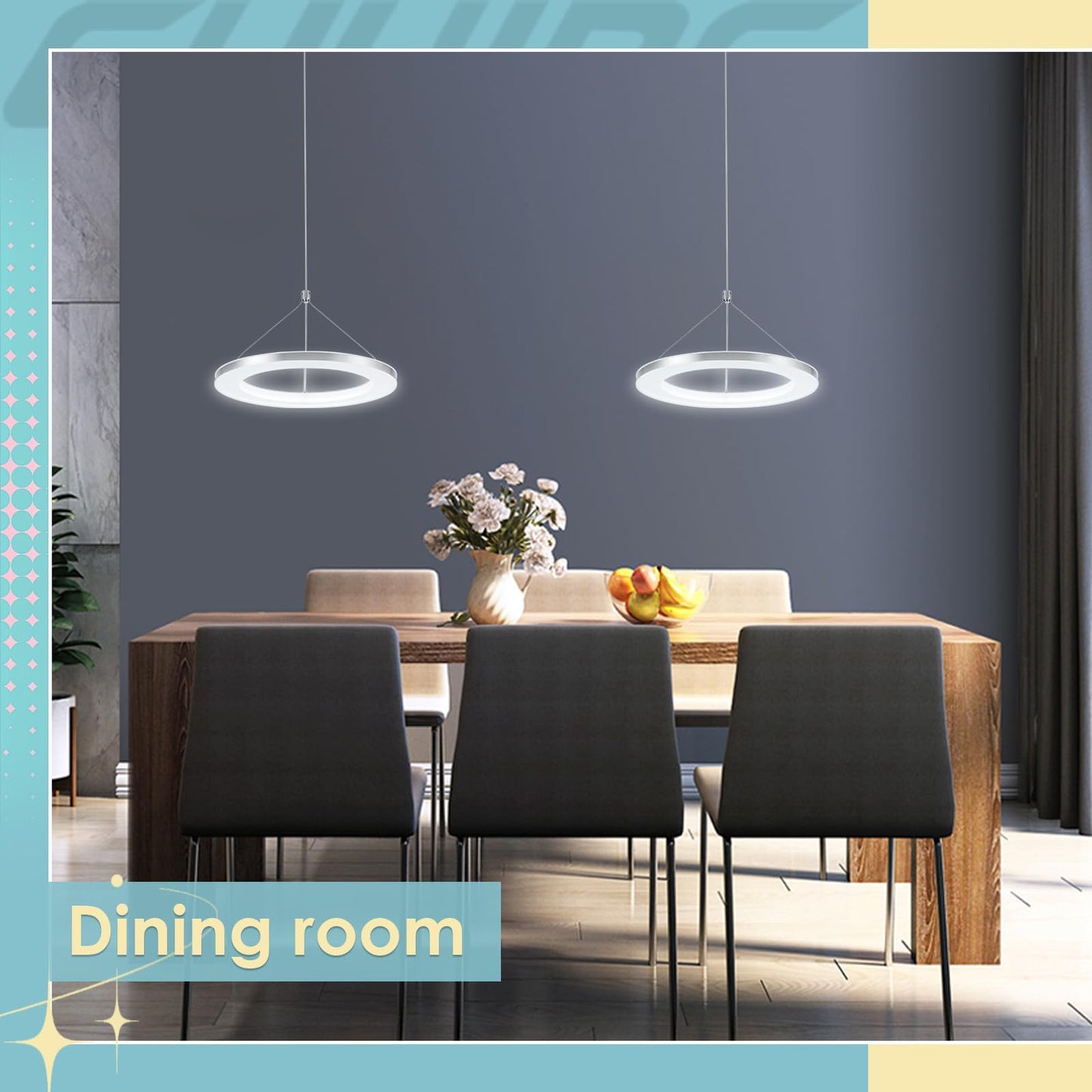 CHYING 3 Pack LED Pendant Lights, Adjustable Height Silver Chandelier, 11.8in Cool White 6500K, Model DD-004-300W-new-3
