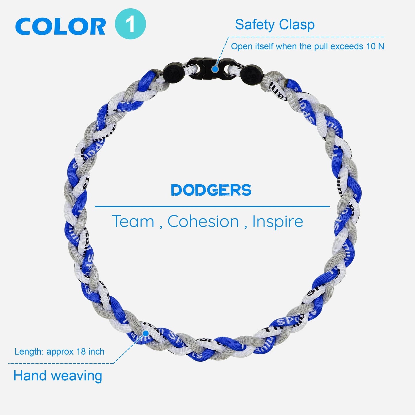 SUPBOMM 3 pcs Baseball Rope Necklaces, League Team Colors Braided Necklace, Baseball Team Gifts, Dodgers