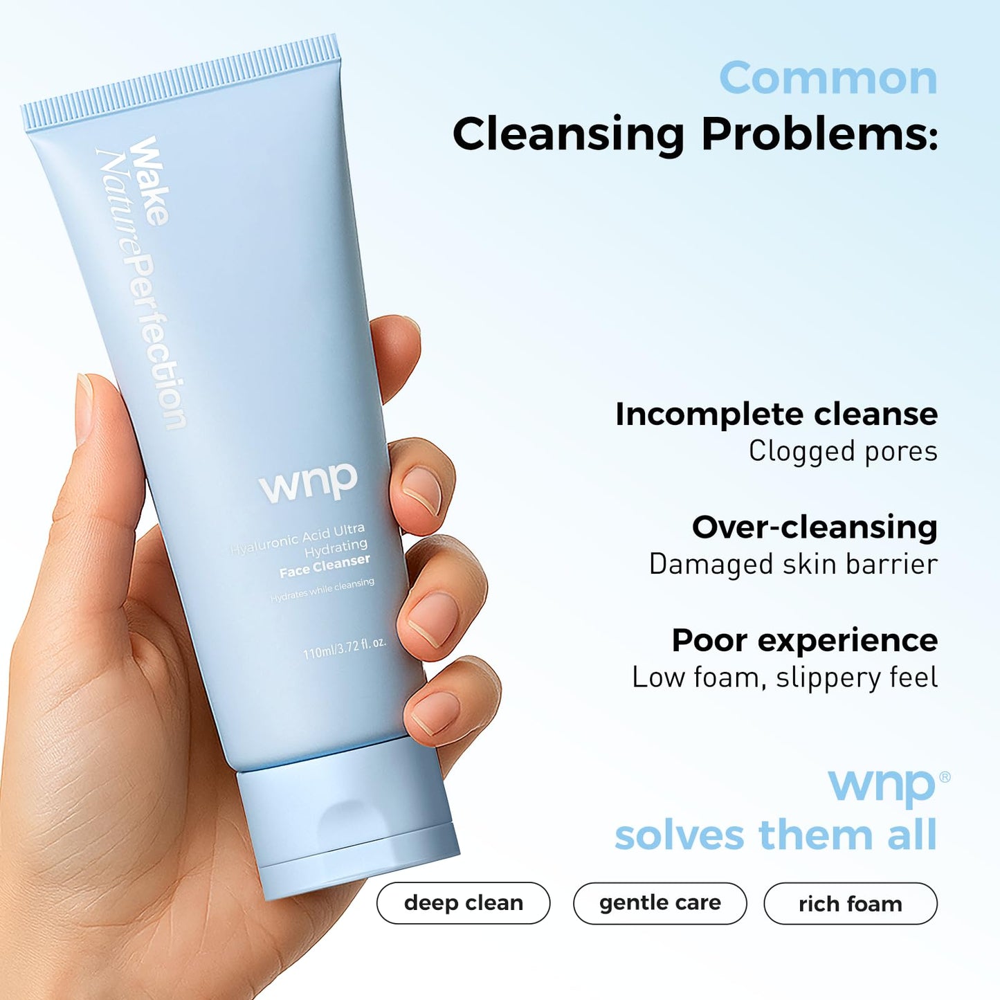 WNP Hyaluronic Acid Ultra-Hydrating Face Cleanser 50% Amino Acid, 4D Hyaluronic Acid, Ceramide & Centella Asiatica Gentle Daily