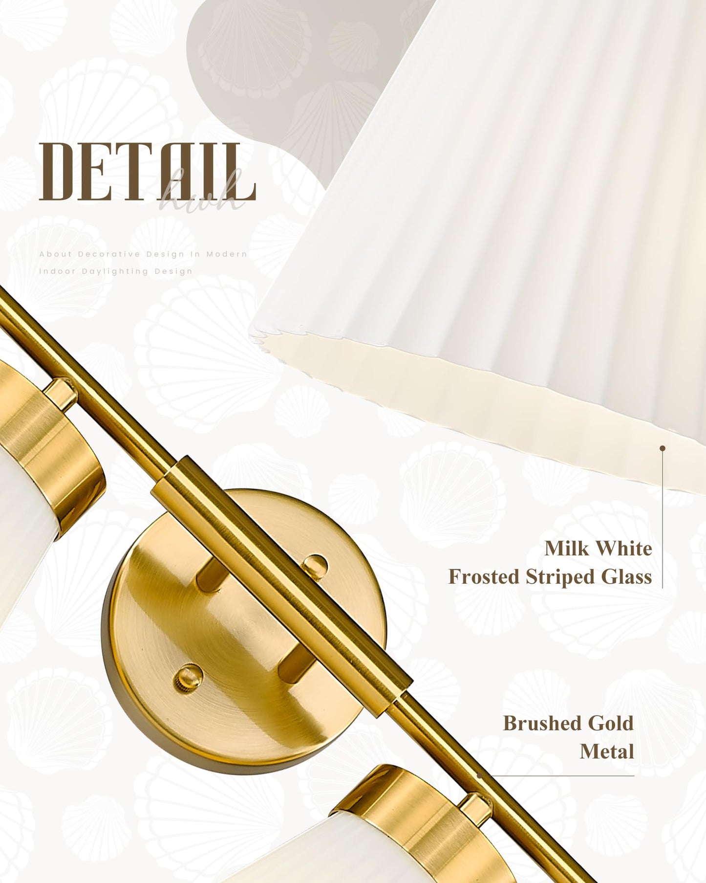 Bathroom Light Fixtures Brushed Gold  Hwh 4 Light Vanity Lights Over Mirror  Modern Wall Lamp Bathroom Lighting With Frosted White Striped Glass  5Hzg97B-4W Bg