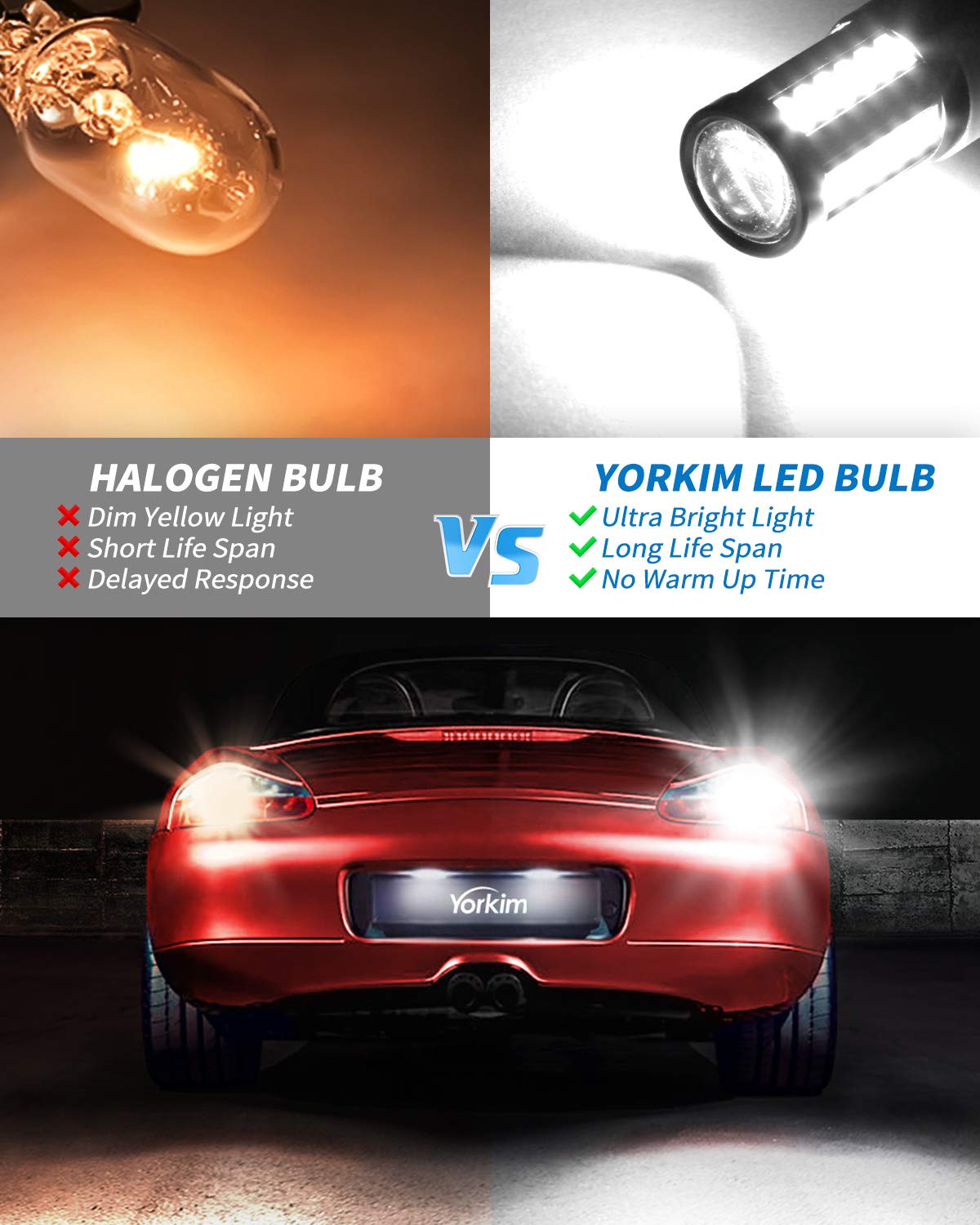 Yorkim 7440 LED Bulb, Bright White, T20/7443/7441/7444, Aluminum, Pack of 2, Classic Size