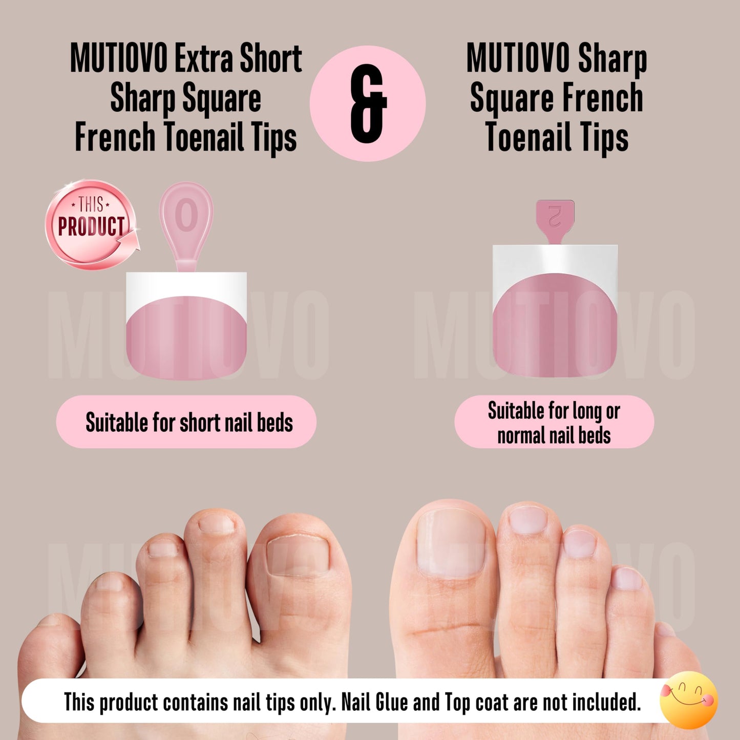 MUTIOVO Extra Short Toe Nail White French Tip BERRY PINK,Soft Gel False Toenail Extension Kit,Thick Sharp Square Press On,Need B
