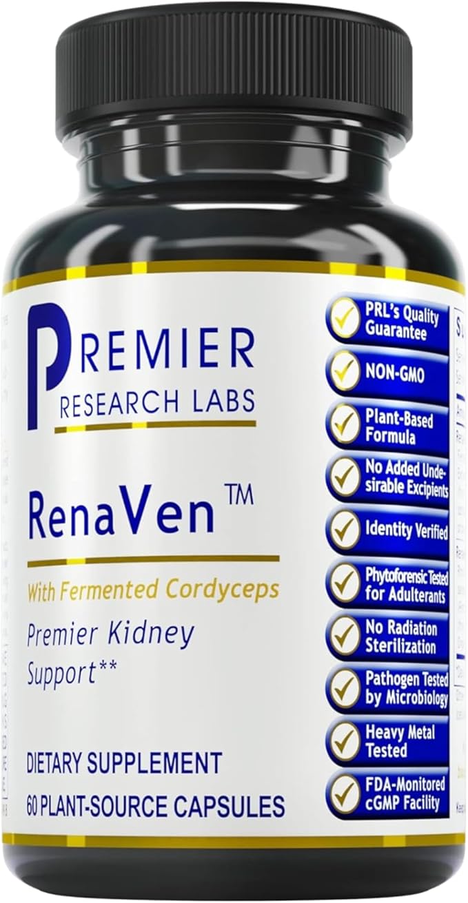Premier Research Labs RenaVen: Premier Kidney Support for Kidney Cleanse Detox and Repair | Improve Kidney Function and Urinary Support with Fermented Cordyceps - 60 Plant-Source Capsules