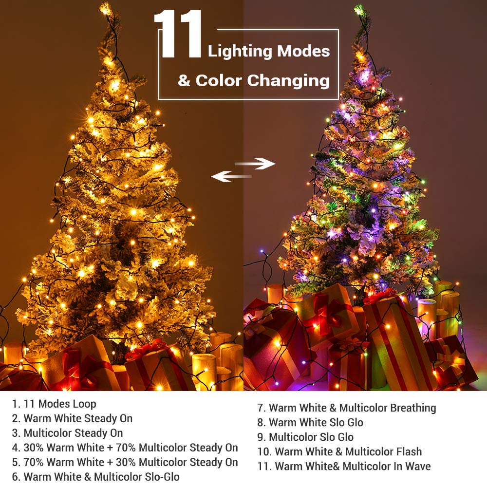 BrizLabs Color Changing Christmas Lights, 300 LED, 115ft, Warm White & Multicolor, 11 Modes, 24V Safe Adapter, Model GP-SW240DC0300-IP