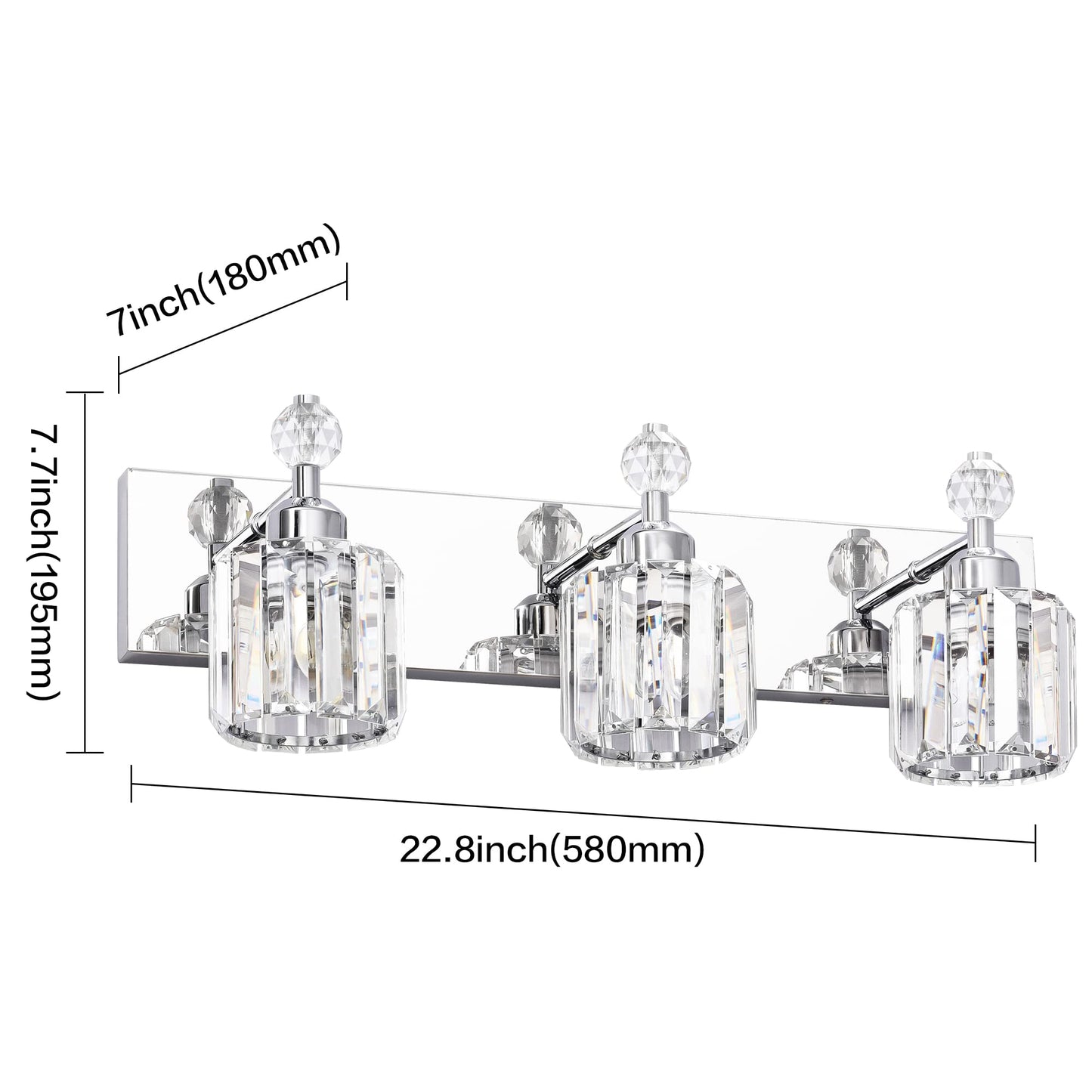 PRESDE Modern Crystal Bathroom Vanity Light Fixture, Chrome, 3 Lights, Stainless Steel, Wall Mount
