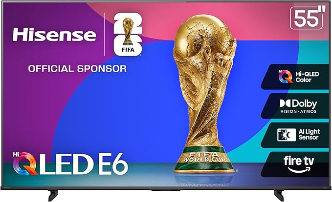 Hisense 55" E6 Cinema Series Hi-QLED 4K UHD Smart Fire TV (55E6QF, 2025 Model) - AI Light Sensor, Dolby Vision · Atmos, Vo...