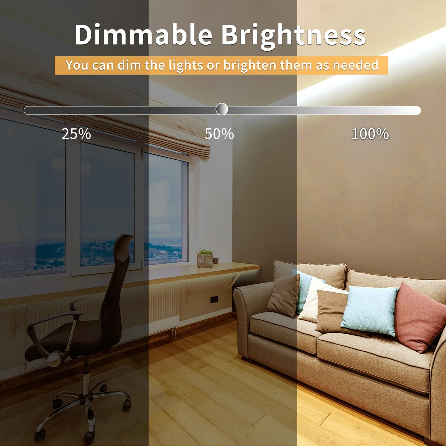 Yeewhale COB LED Strip Lights, 100ft, 3000K Warm White, Dimmable, Flexible, DC 24V, with Remote and App Control, Model Yeewhale-