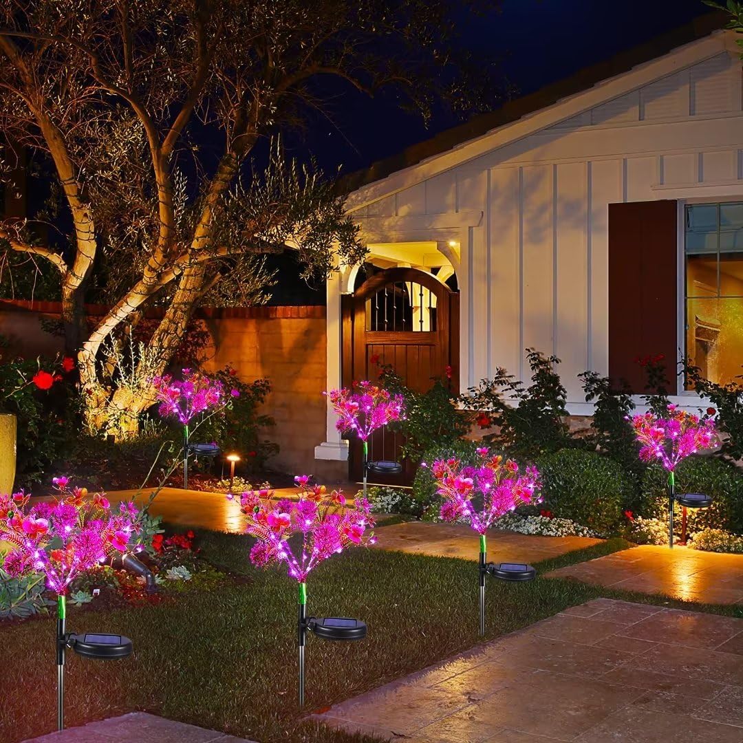 Neporal Solar Garden Lights - 2Pk Waterproof Phalaenopsis Flowers, Purple Plastic Outdoor Decor