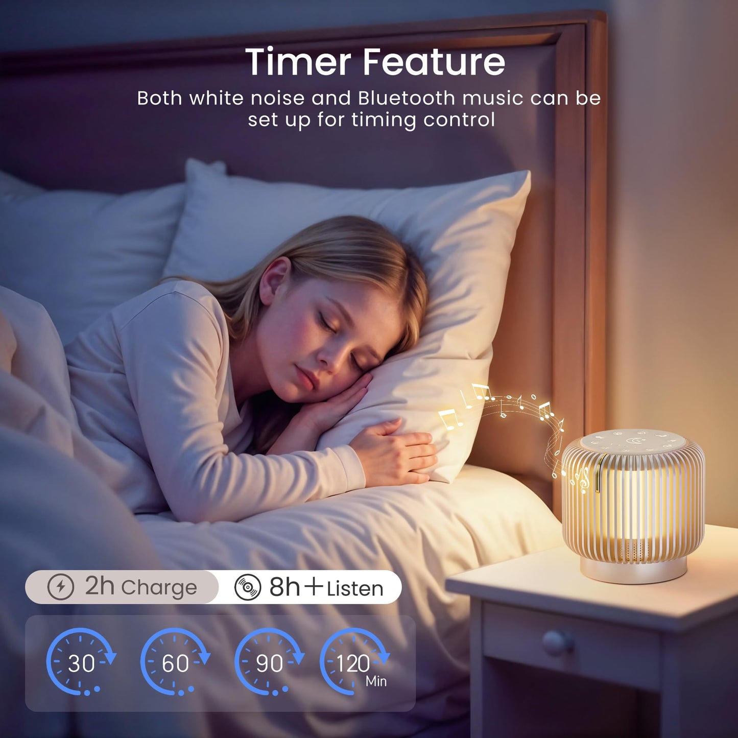 【Upgraded】 White Noise Sound Machine Bluetooth Speaker for Adults Kids 26 Soothing Sounds Dimmable Night Light 4 Timers Memory Function Brown Noise Baby Home Office Sleep Therapy Gift