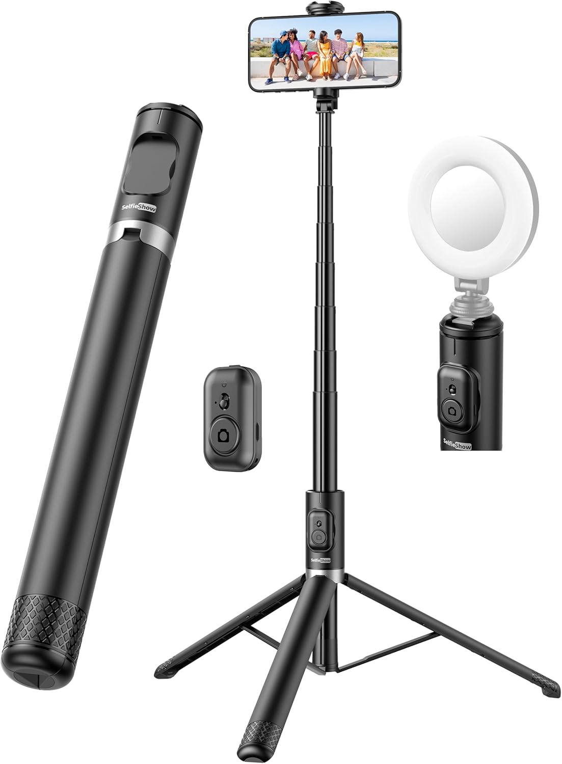72" Cell Phone Selfie Stick Tripod, Aluminum All-in-1 with Integrated Remote, Portable Extendable Smartphone Stand Compatible with iPhone 15/14/13/Android