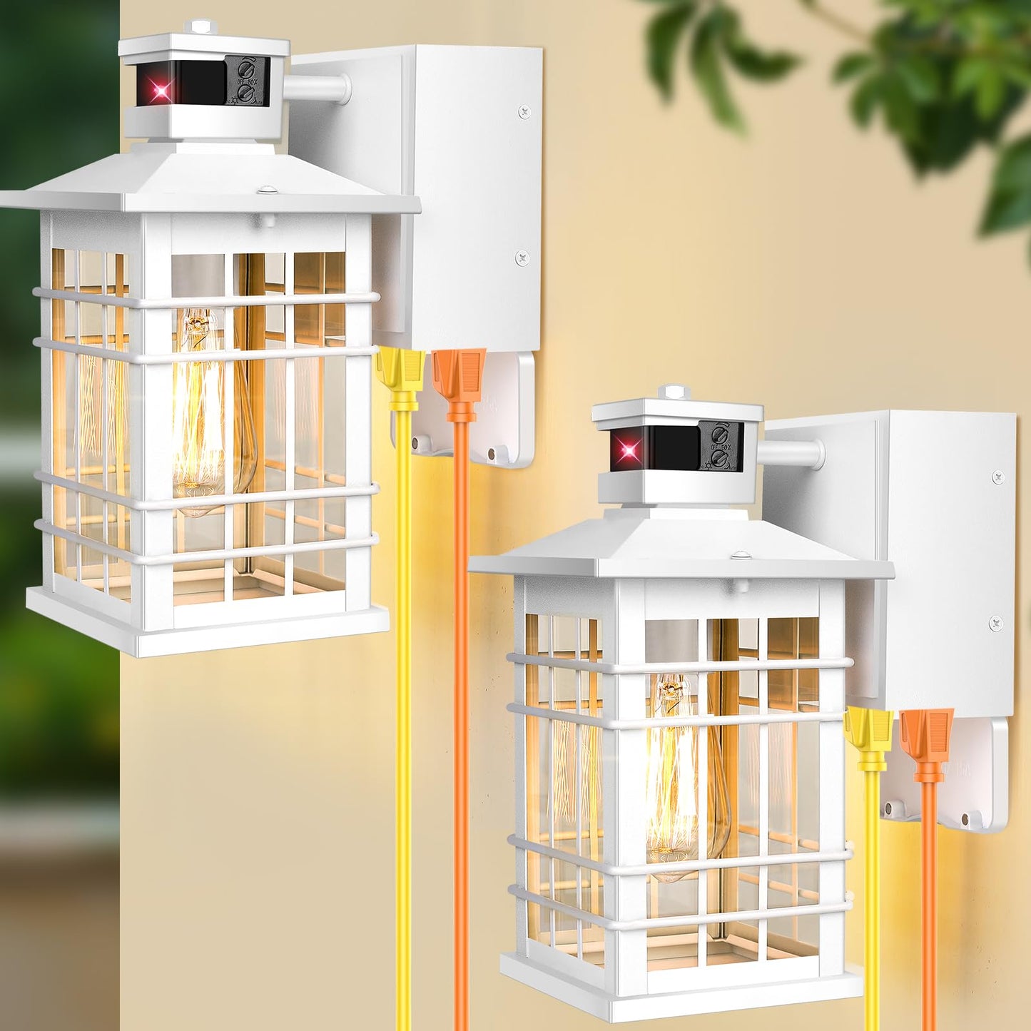Porch Light With Gfci Outlets  White Motion Sensor Dusk To Dawn Outdoor Wall Light Fixture  2-Pack Waterproof Outside Wall Lantern Sconce 3 Lighting Modes  Exterior Wall Light For Front Door House