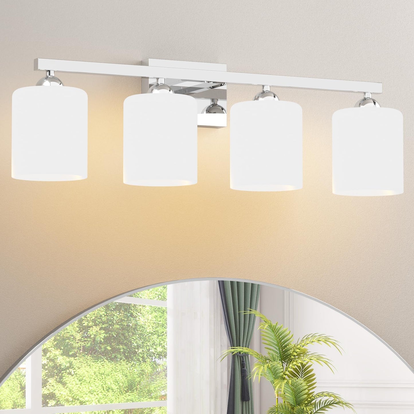 Quntis 4-Light LED Bathroom Vanity Lighting, Chrome & Milky White, Adjustable Colors, 28.3 inch, Model SF20250909B0DHKPDVB2