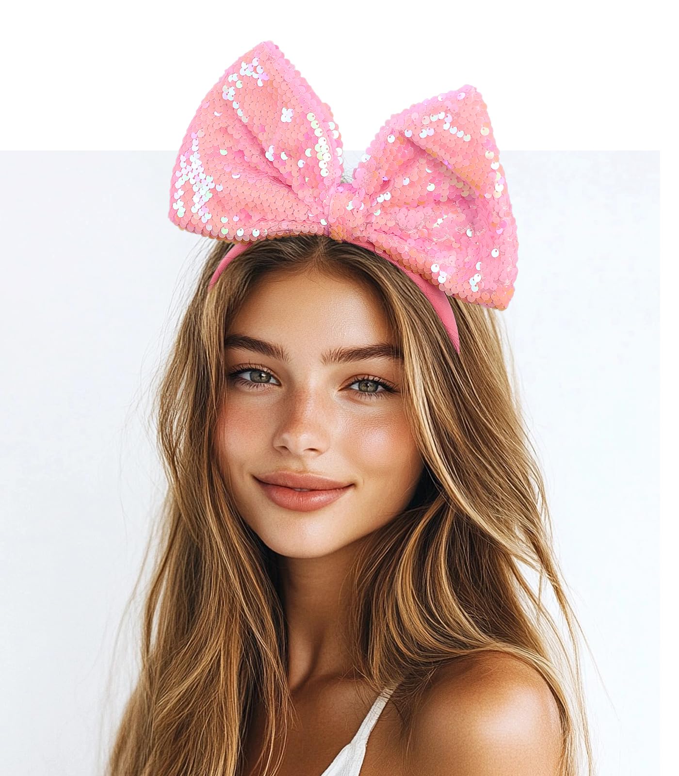 Yheahin Big Bow Headband for Women Soft Bow-Knot Hair Hoop with Sparkling Sequins Festival Costume Large Hair Bow Accessory (Pin