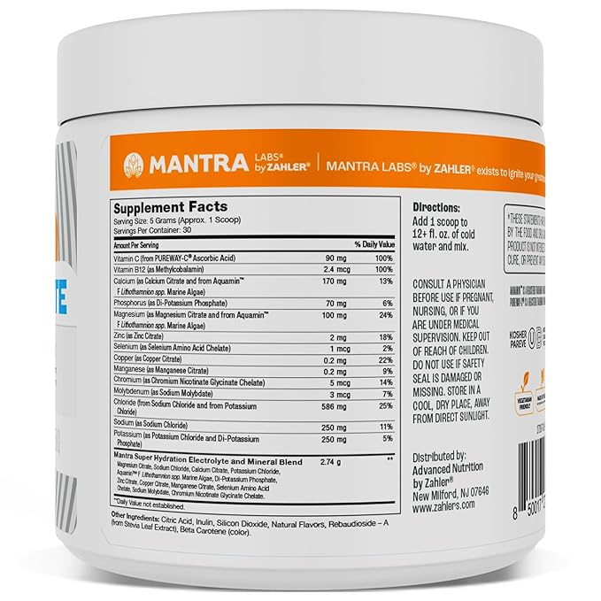 Mantra By Zahler Game-Changing, Great-Tasting, Sugar-Free Hydration Supplement, Lemonade Flavor, 30 Servings.