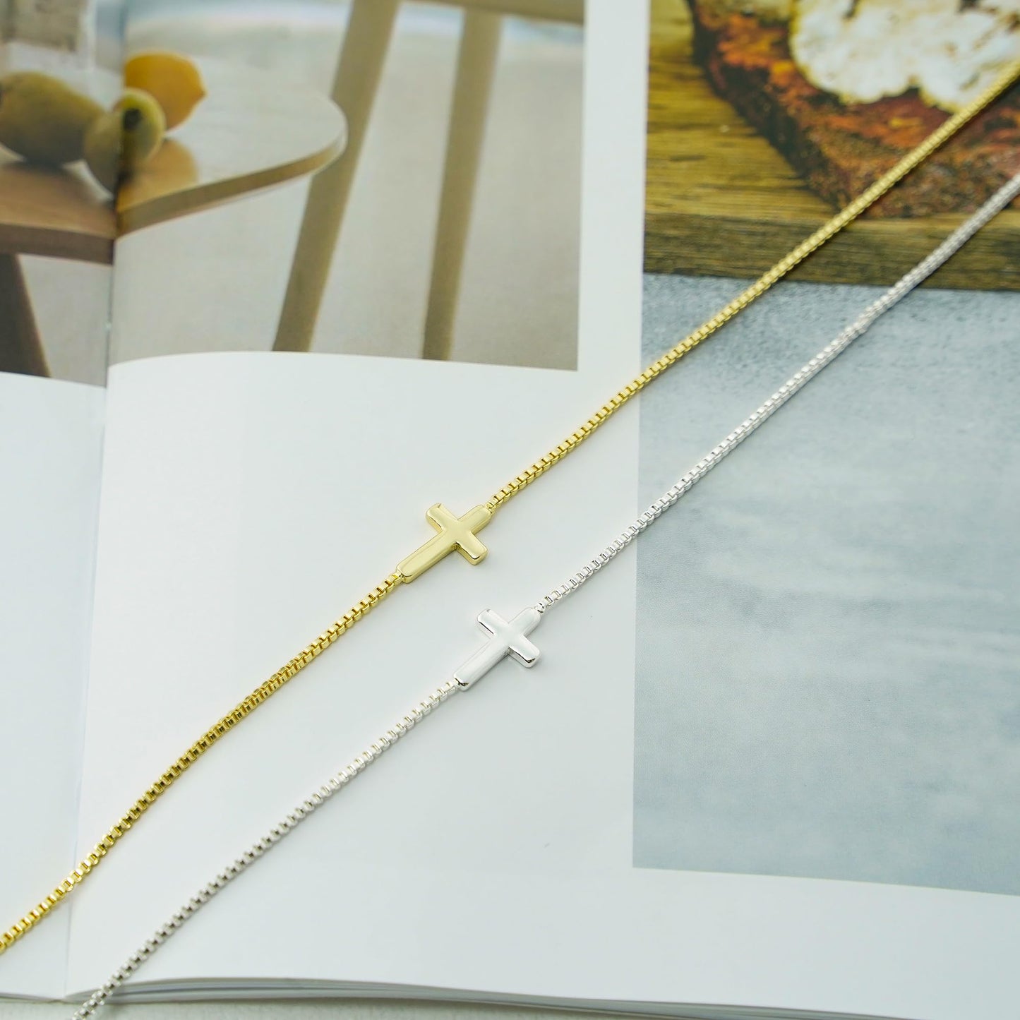 Bheop Cross Necklace for Women Trendy 14K Real Gold Plated Dainty Small Sideways Cross Pendant Choker Simple Cute Charm Short Fa