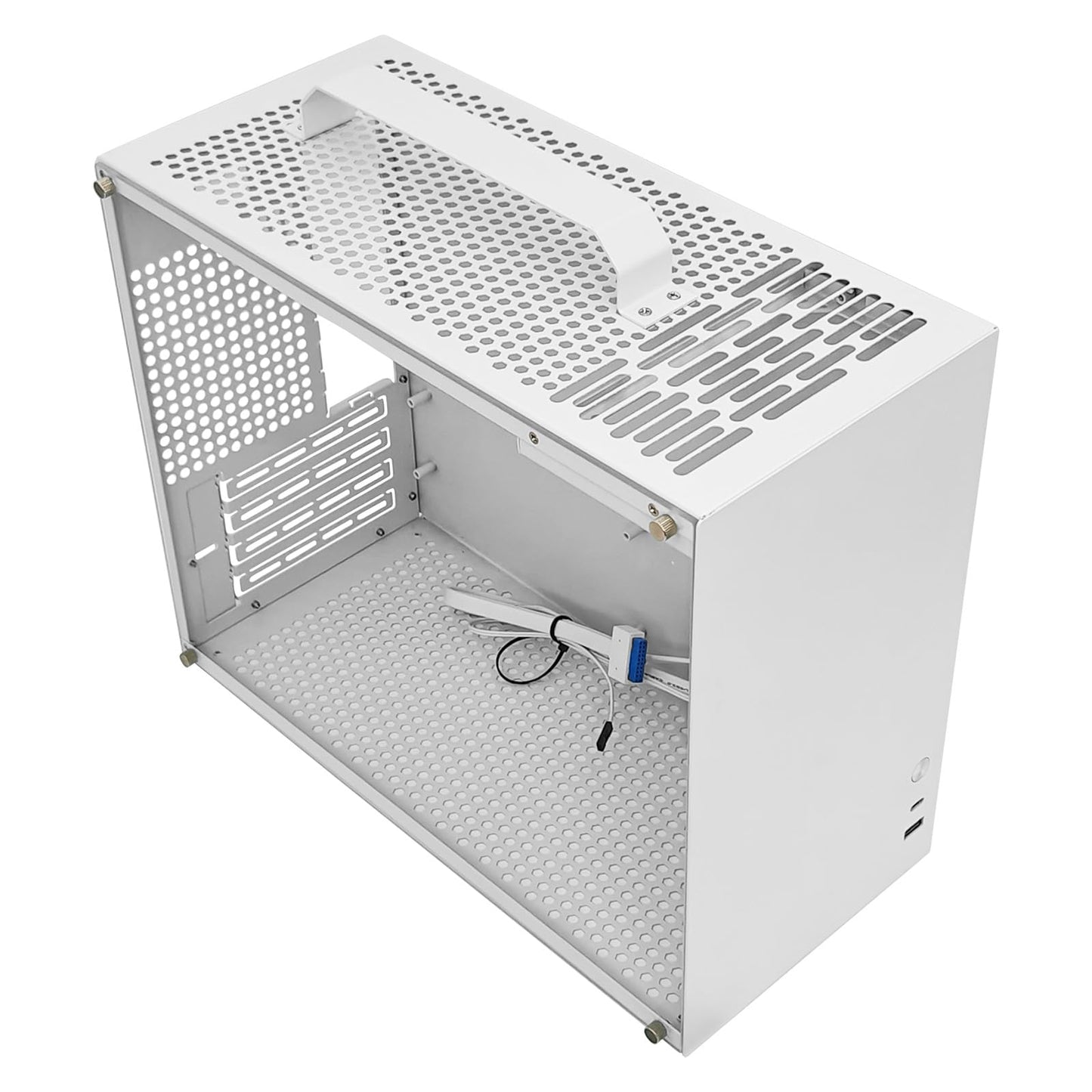 ALAMENGDA V500 Mini Portable M-ATX/ITX Computer Case, MINI-Tower CASE, Full Side Transparent Acrylic DIY Desktop Case with Handle, Support 320MM GPU Size (White-2.0)