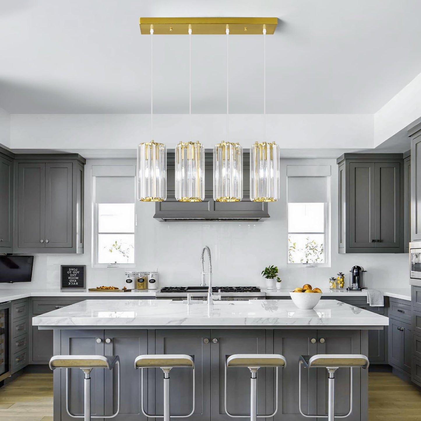 Zhllmq Gold Pendant Lighting Modern Pendant Light  Mini Crystal Chandeliers Adjustable Pendant Light Fixture For Kitchen Island Dinning Room Corridor Bedroom(Gold 4-Light)