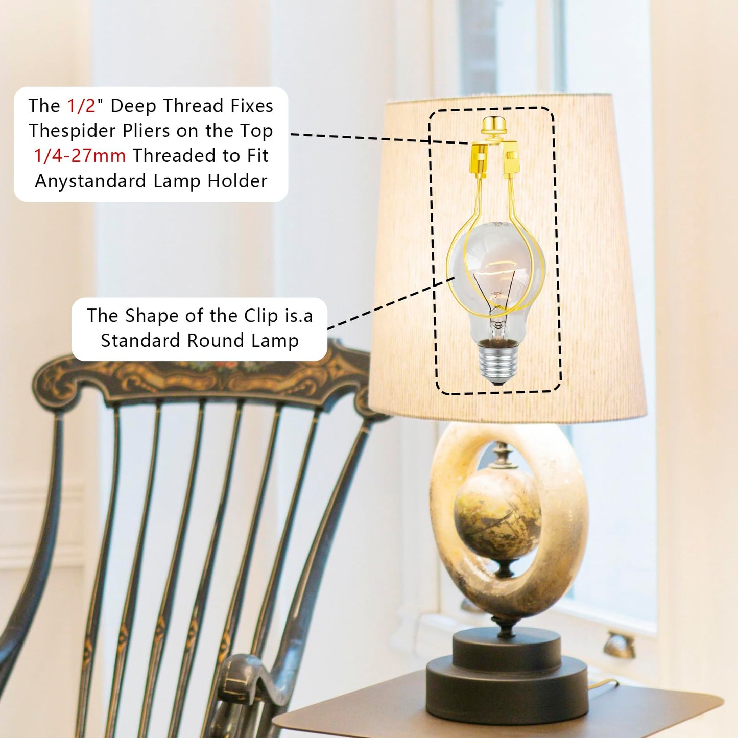 Oxdfk Lamp Shade Adapter Kit - Gold Clip-On With Finial & Levellers, Model Oxdfk