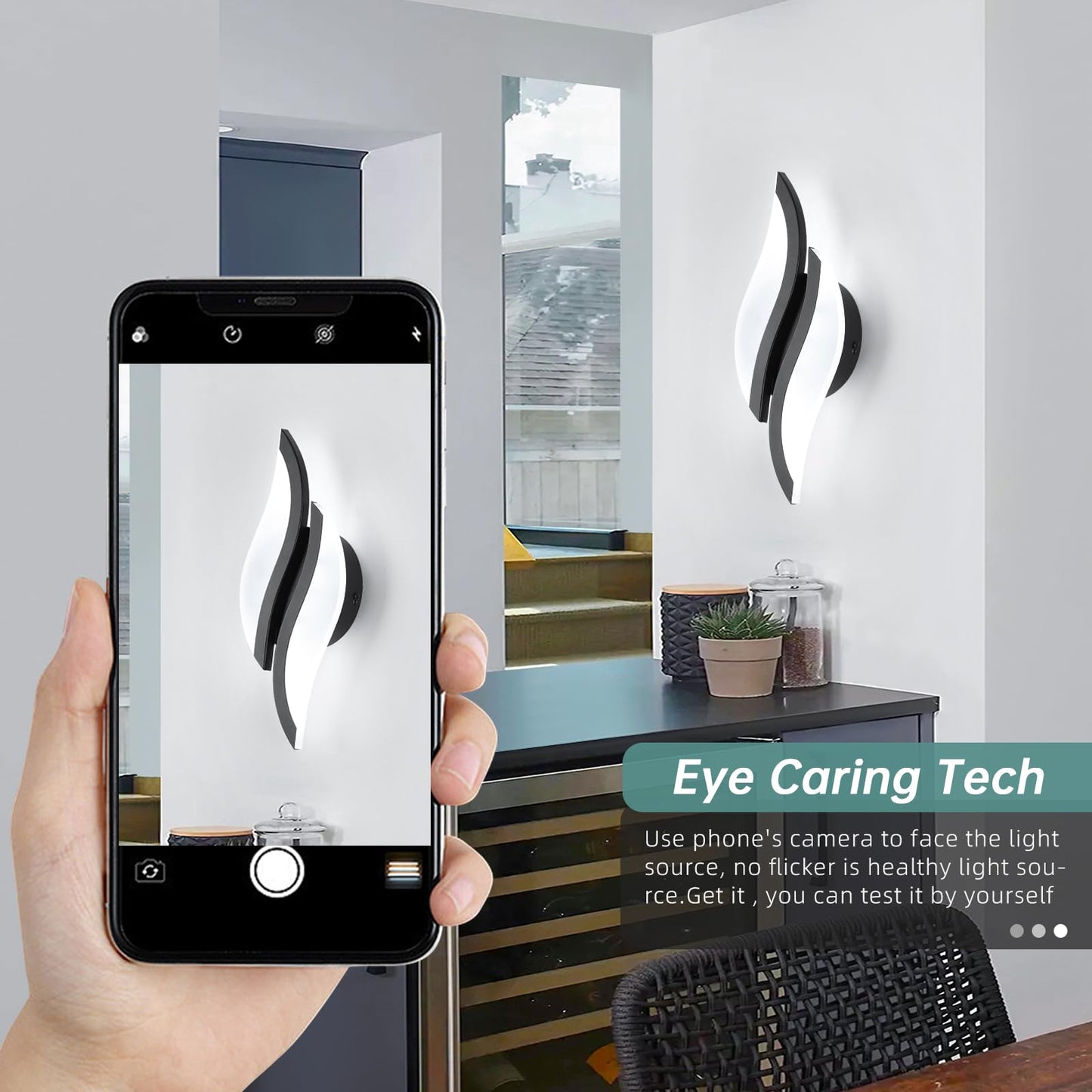Modern Led Wall Sconces Set Of 2  6000K Black Indoor Wall Light Fixtures Acrylic Wall Sconce Lighting For Living Room Bedroom Bedside Bathroom Hallway Stairway Wall Lamp (Black)