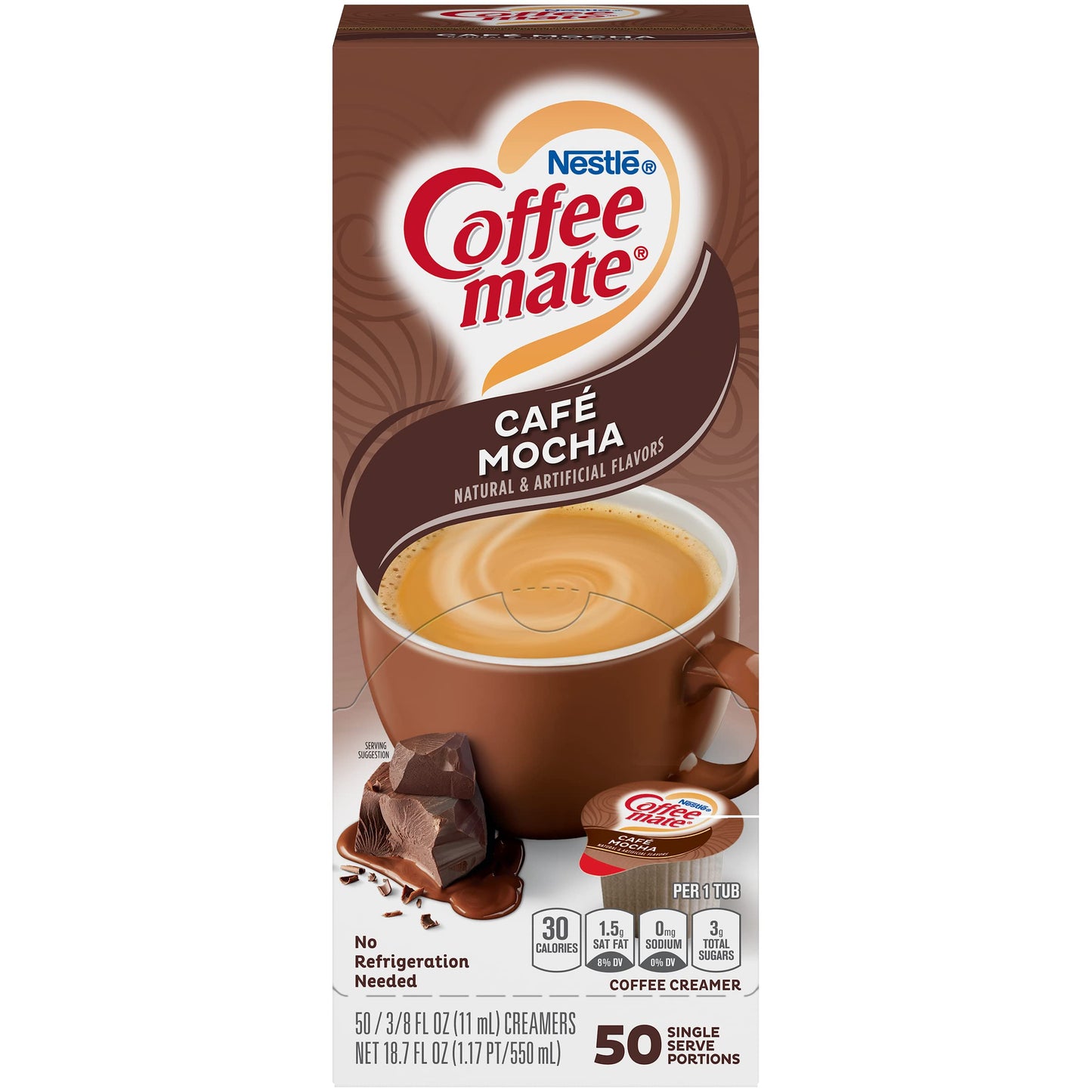 Nestl   Coffee mate Coffee Creamer, Caf   Mocha liquid creamer singles, 50 Count Box