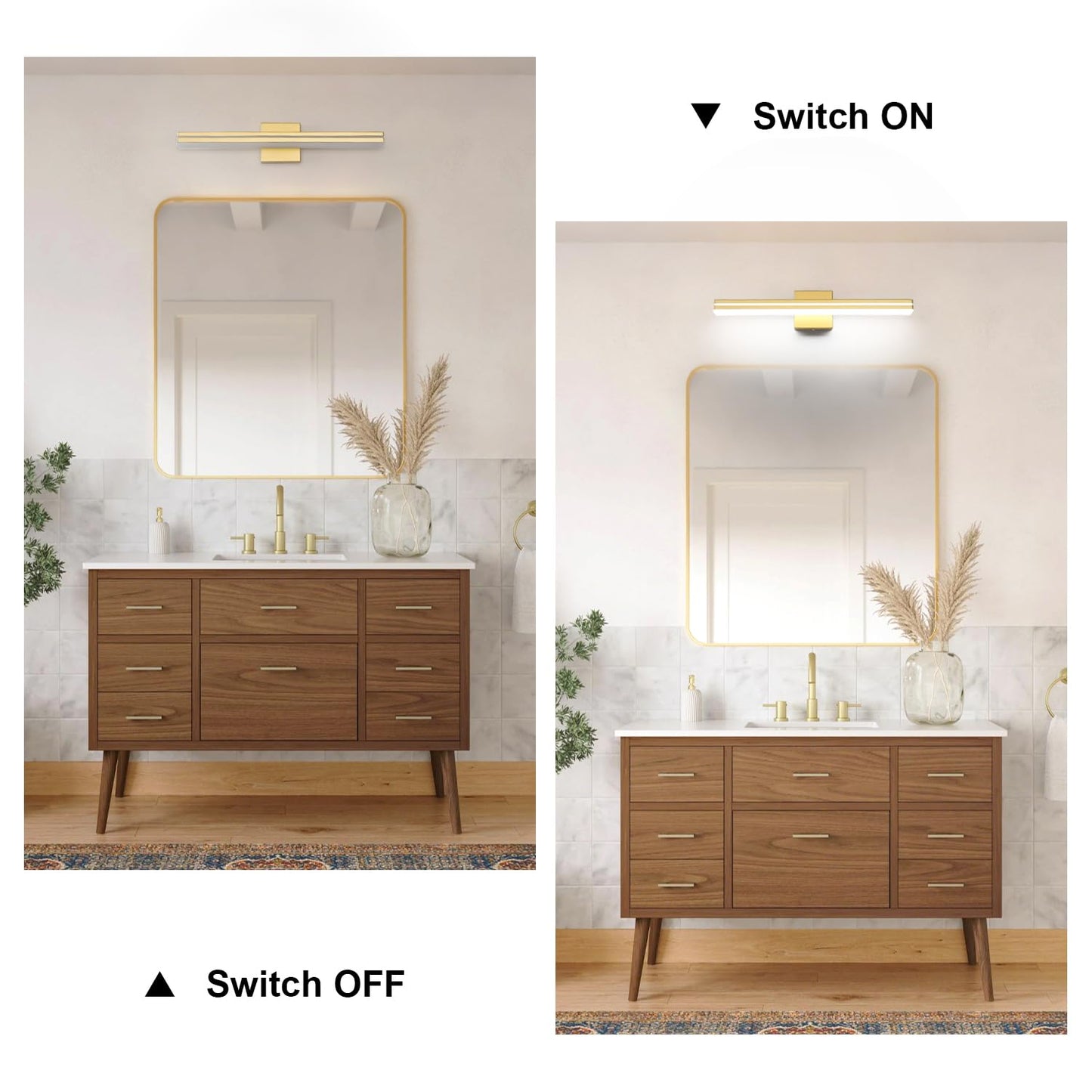 Sinerise 24-Inch Led Modern Bathroom Vanity Light Bar  Gold Modern Acrylic Bathroom Wall Lighting Fixtures Over Mirror (Cool White 6000K)