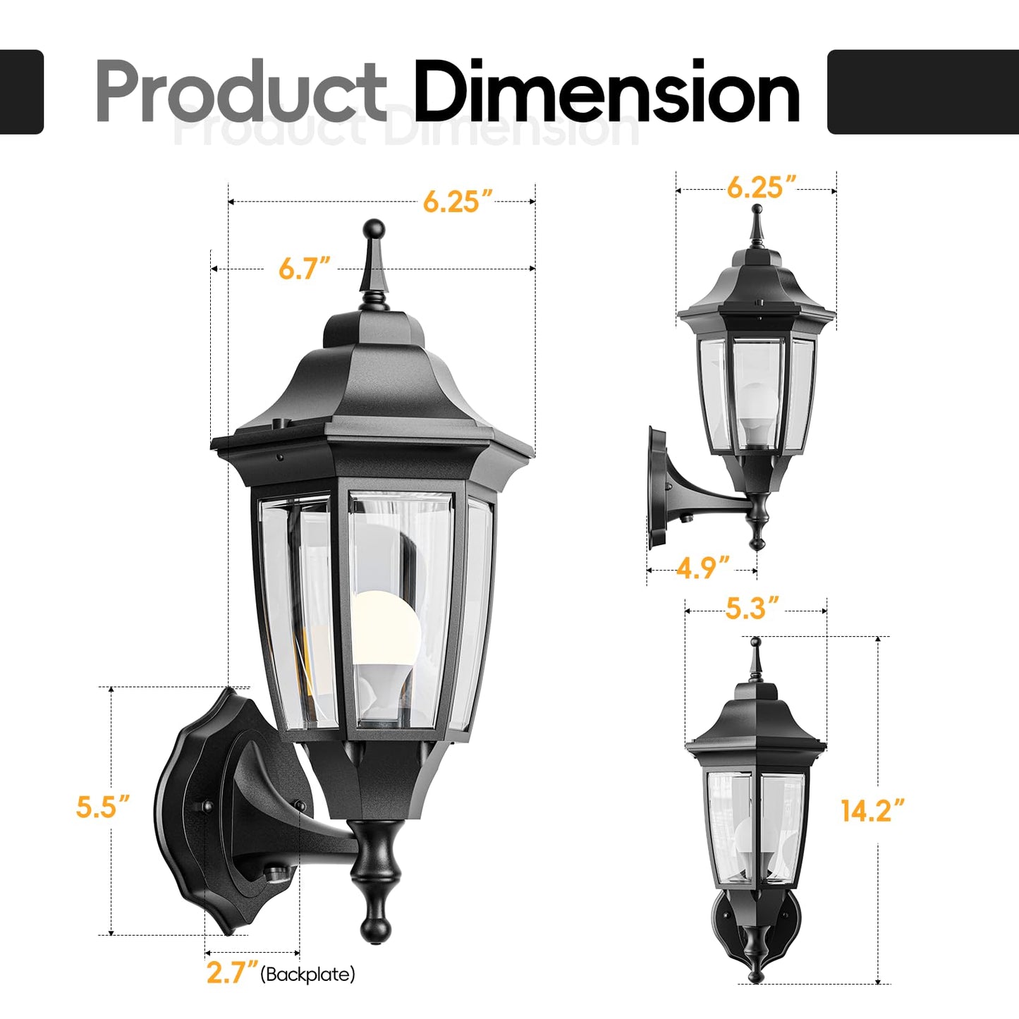 Emart Dusk To Dawn Outdoor Porch Light  Exterior Anti-Corrosion  Waterproof Aluminum & Glass Shades Wall Lamp Fixture  Modern Sconce Lantern For Yard  House  Garage - 1 Pack  Black (Bulb Included)