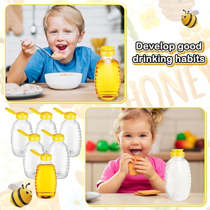 24 Pcs Clear Plastic Honey Bottles Plastic Skep Style Jar Honey Squeeze Bottle Empty Refillable Honey Dispenser with Flip Top Lids Leak Proof Honey Containers Holders for Storing and Dispensing(16 OZ)