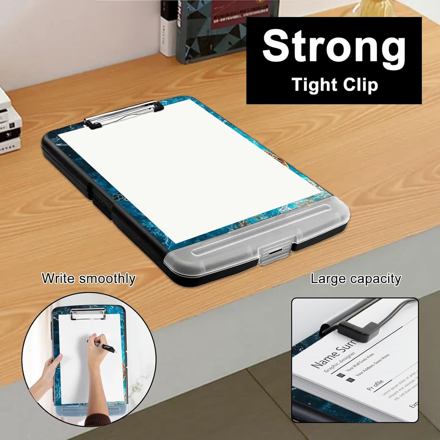 Clipboard with Storage - Large Capacity,Nursing Clipboard with Pen Holder,Heavy Duty,Plastic Side-Opening Folder for Teacher,Nurse - Swimming Sea Turtle