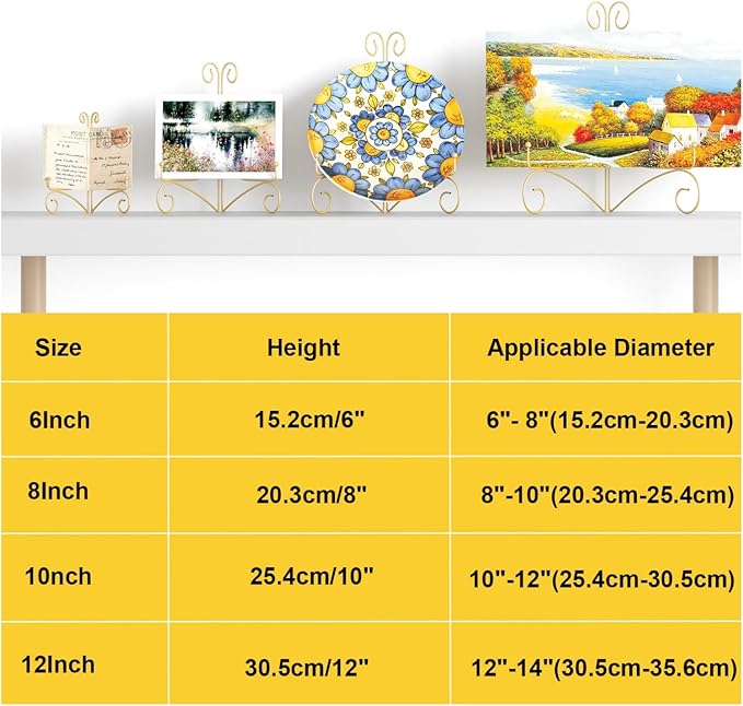 SVENJBB Gold Iron Plate Stand, 8 Inch Plate Holder for Display, Small Metal Plate Display Stands for Cookbook, Picture Frame, Photo, Decorative Plates (8 Inch, 2 Pack)