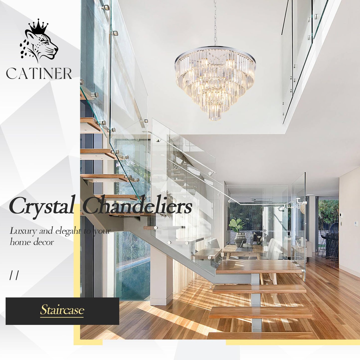 Catiner Large Crystal Chandeliers Modern Chrome 30  Chandelier For Foyer Staircase stylish 5 Tiers 16 Lights K9 Ceiling Pendant Lighting Fixture For Living Room Dining Room Bedroom