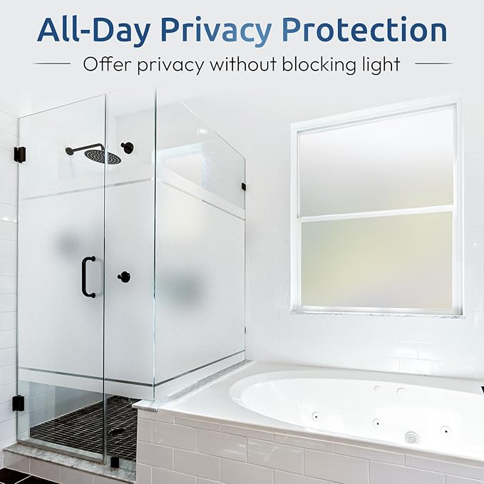 rabbitgoo Window Privacy Film for Glass Windows with Kit Decorative Clings UV Blocking Heat Control Static Cling Removable Bathroom Bedroom Door Home Coverings Pure, 17.5 x 78.7 inches