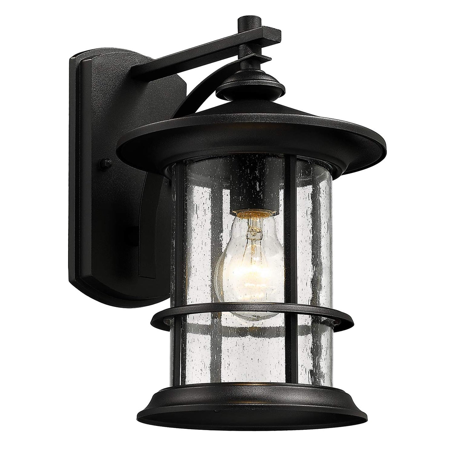 Micsiu Textured Black Outdoor Wall Sconce Light, 12.5 Clear Seedy Glass, Metal Fixture For Porch, Patio, Backyard