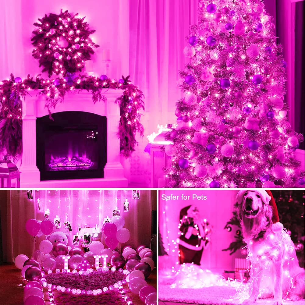FULLBELL Fairy Lights Outdoor String Lights 33ft 100 LED Pink Transparent Wire Model FLEDTKSL10MWW-PI