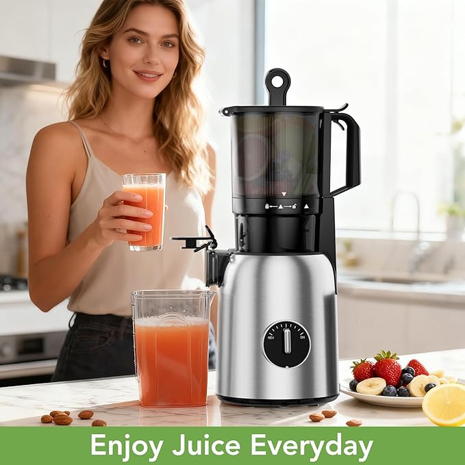 Cold Press Juicer Wide Mouth 5.4 Inch, Self Feeding Juicer Machines For Whole Fruits & Vegetables, Slow Masticating Juice Extractor High Juice Yield Juice Makers