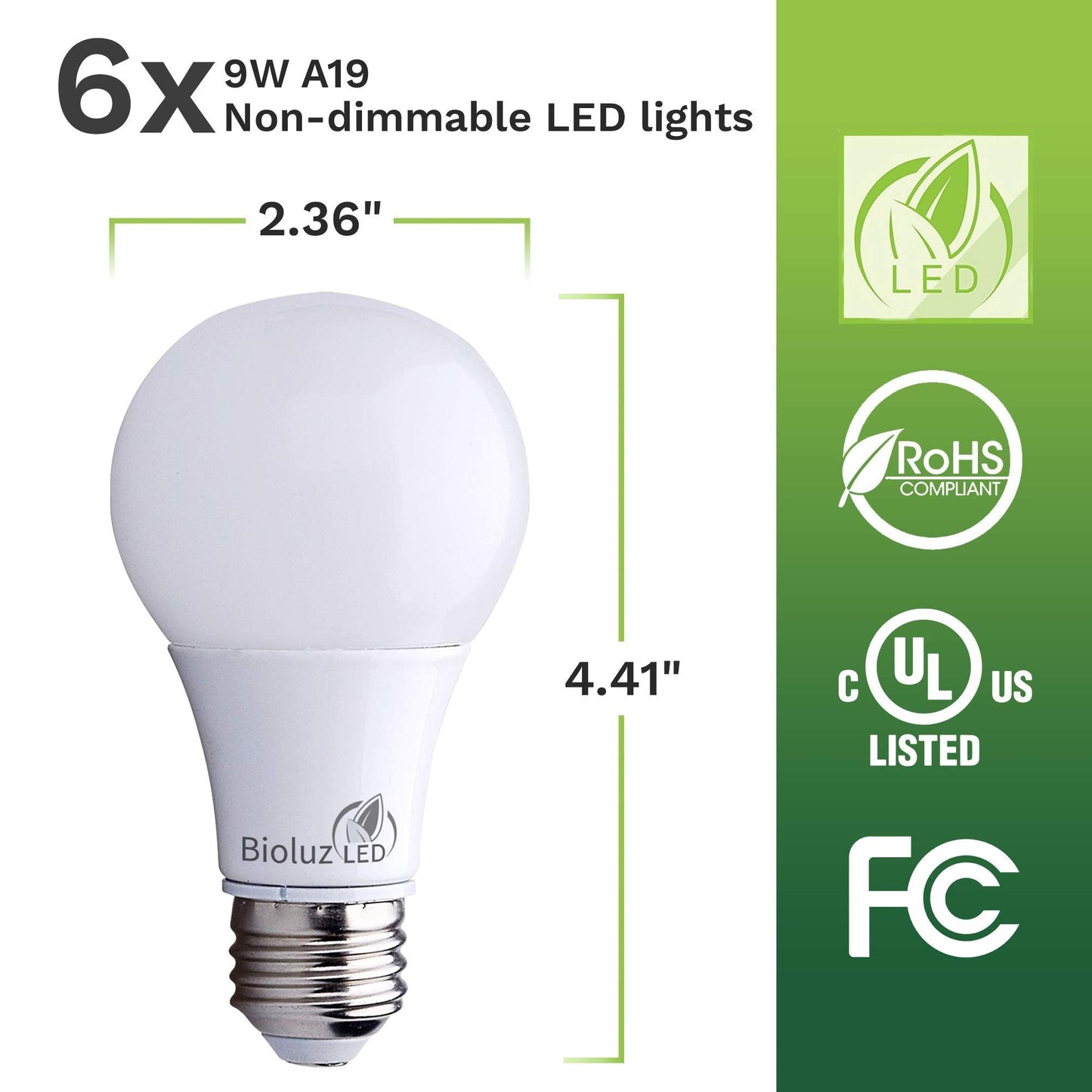 Bioluz Led Lights For Bedroom  Equivalent To 60 Watt Led Bulbs  5000K Daylight  9W Non-Dimmable A19 Led Light Bulbs  Home Decor Led Lightbulb  6 Pack